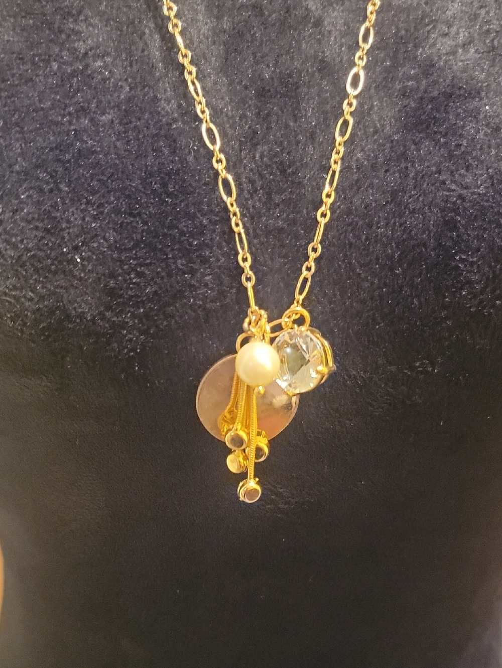 J. Crew Gold Tone Cluster Necklace with Pearl and Clear Crystal